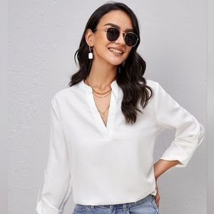 5️⃣ for 2️⃣5️⃣ Pullover Blouse with Notched Neck and Roll Tab Sleeves